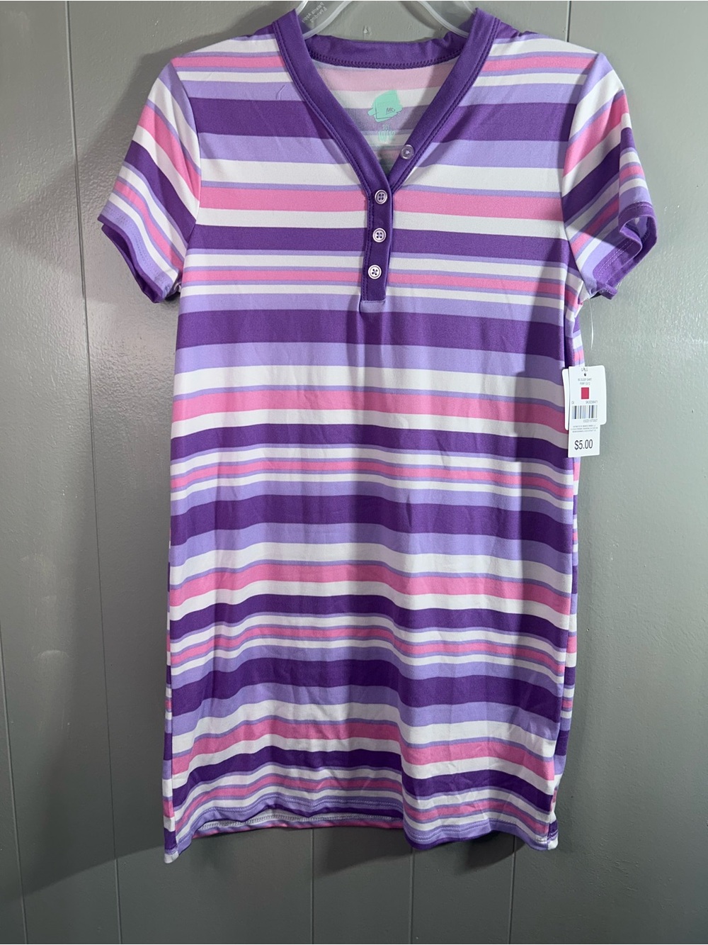 Girls' Striped Henley Knit Dress in Purple & Pink